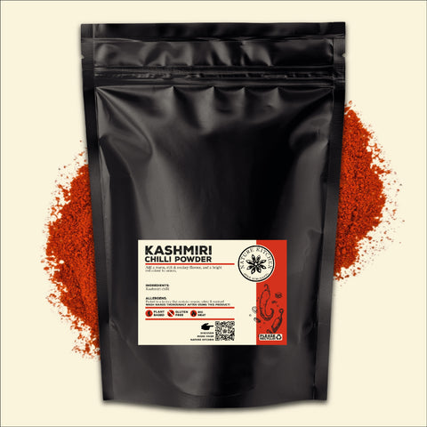 kashmiri chilli powder in a black pouch