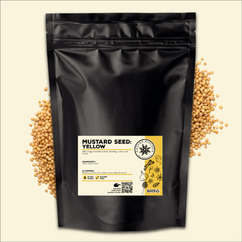 Yellow mustard seeds in a bag