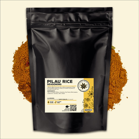 pilau rice seasoning in a black pouch