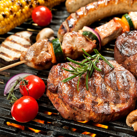 grilled meats and vegetables for outdoor cooking