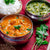 Tikka Masala, Rice and Dhal in metal pots