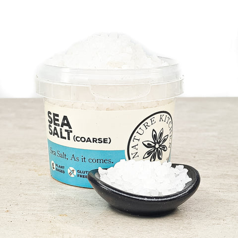 coarse organic sea salt in a pinch pot