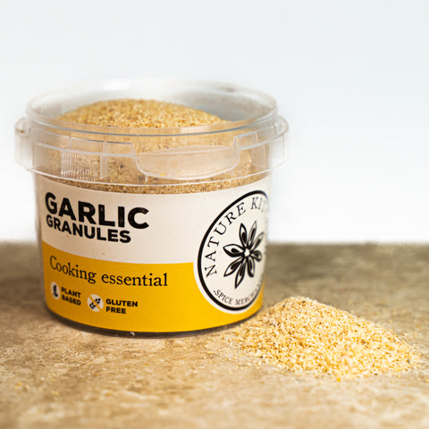 Garlic granules in a pot