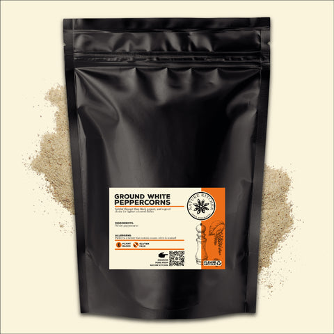 Ground White peppercorns in a bag