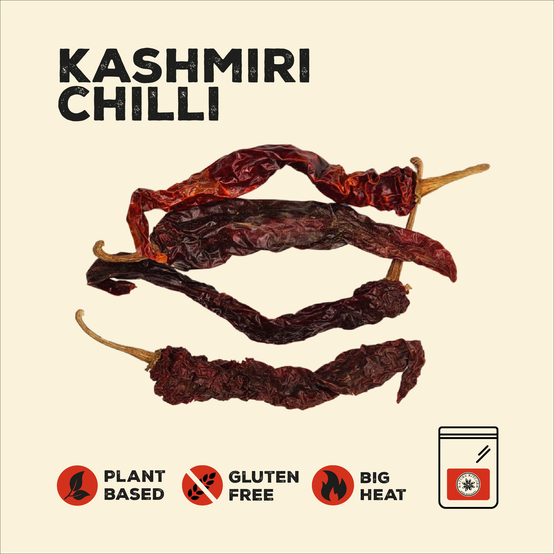 Chilli Kashmiri Whole 100g ﻿Kashmiri is a vibrant and hot