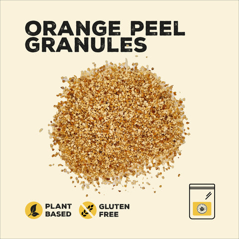 Orange peel granules in a pile