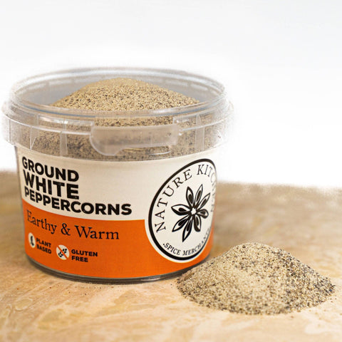 Ground White peppercorns in a pot